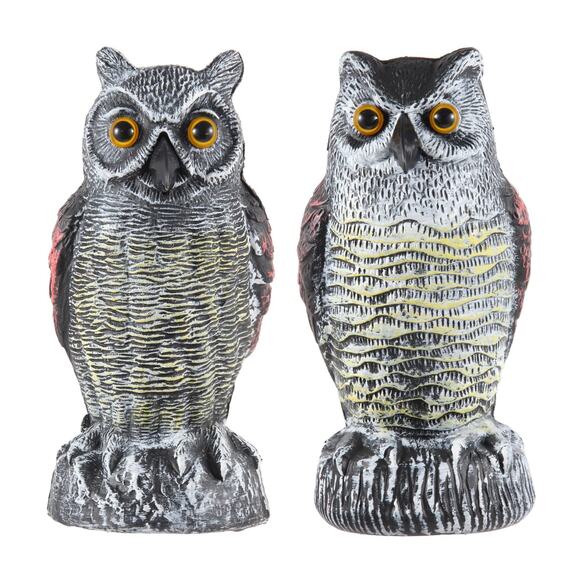 2 Pack Fake Owl Decoys to Scare Birds Away, Great Horned Owl Bird Deterrent - Picture 1 of 3